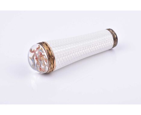 A Russian gold, enamel and rock crystal parasol handle; 56 zoltniks and struck with the maker's mark for Henrik Wigstrom, tap