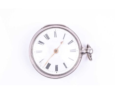 A William IV silver pair cased pocket watch by William Sanders of Stansted, hallmarked London 1831, with white enamel dial an