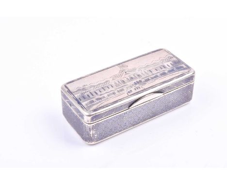 A 19th century Russian silver and niello work snuff box, of rectangular form with hinged lid, 7 cm wide, 75g.