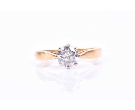 An 18ct yellow gold and solitaire diamond ring, set with a round brilliant-cut stone of approximately 1.0 carats, approximate