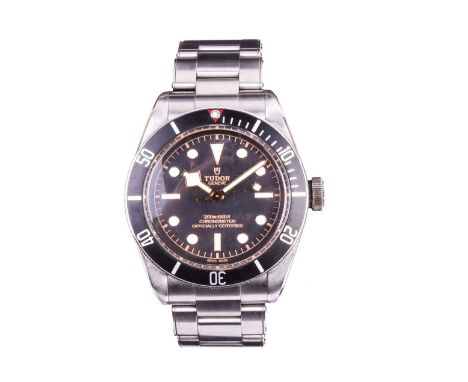A Tudor Heritage Black Bay Ref. 79230N stainless steel automatic wristwatch, the black dial with gilt lettering and minute tr
