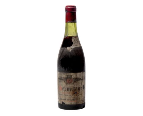 1 bottle Hermitage 1967 Rhone. Domaine J-L Chave Worn capsule. Bin-soiled and damaged label. Vintage slip label damaged post 