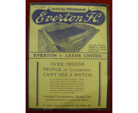 1937/38 Everton v Leeds Utd, a programme from the game played on 16/10/1937, the item has a tiny piece missing from the botto