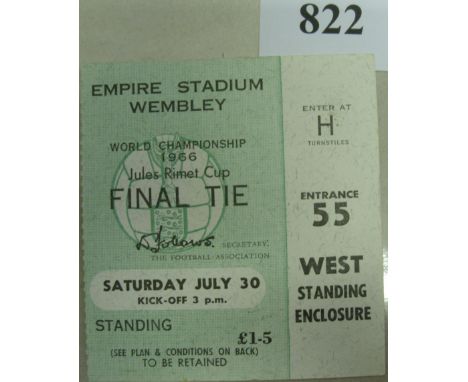 1966 World Cup, England v West Germany, a ticket from the Final game played at Wembley on 30/07/1966, green ticket, very good