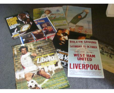 A collection of 8 large posters, 3 laid down to board, to include, 15/10/1983 West Ham v Liverpool at The Boleyn Ground, 1973