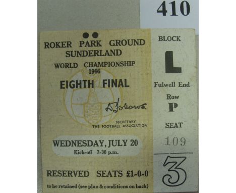 1966 World Cup, Chile v Russia, a ticket from the game played at Sunderland on 20/07/1966