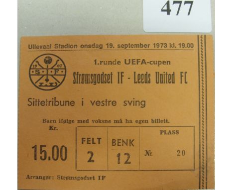 1973/74 Stromgodset v Leeds Utd, a ticket from the UEFA Cup game played on 19/09/1973