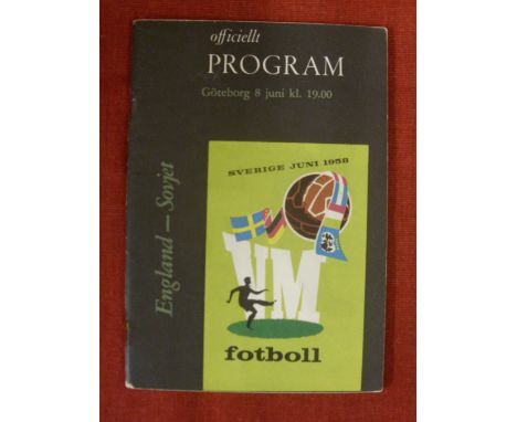 1958 World Cup, England v Russia, the official football programme for the game played In Gothenburg on 08/06/1958 (light rust