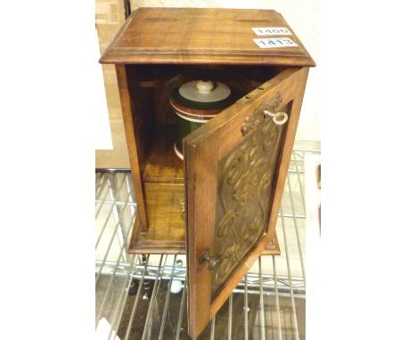 Art Nouveau smoker's cupboard with key, containing tobacco jar