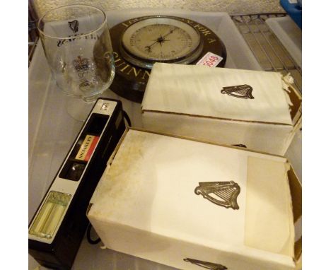 Collection of Guiness pub advertising material, glasses, camera, barometer etc 