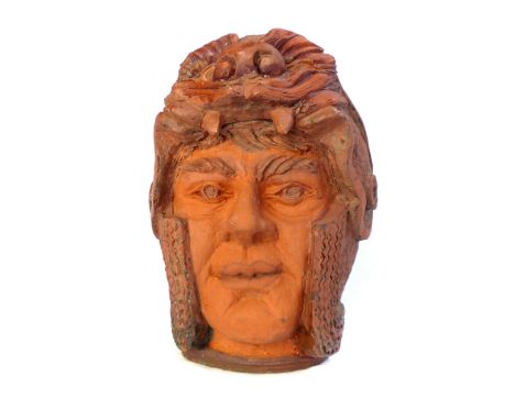 Terracotta bust, study of a Mongol Empire warrior, helmet with temple dog visor, approx. 22.5cm