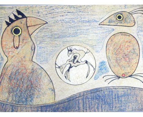 After Max Ernst, Chickens, lithograph, 32 x 59cm