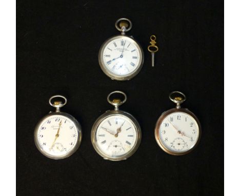 Late 19th C silver open face pocket watch, enamel dial signed Birch & Gaydon, 172 Fenchurch Street, London, engine turned cas
