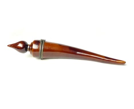 Treacle glazed horn shaped flask of tapered form 30cm L 