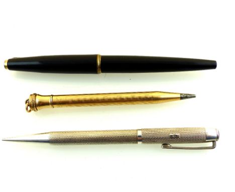Morden and Co., engine turned silver Yard-O-Led pencil circa 1960, a gold plated propelling pencil and a Parker fountain pen