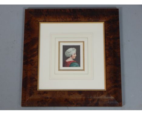 19th century school, portrait of a woman wearing a turban, watercolour, 8 x 6cm