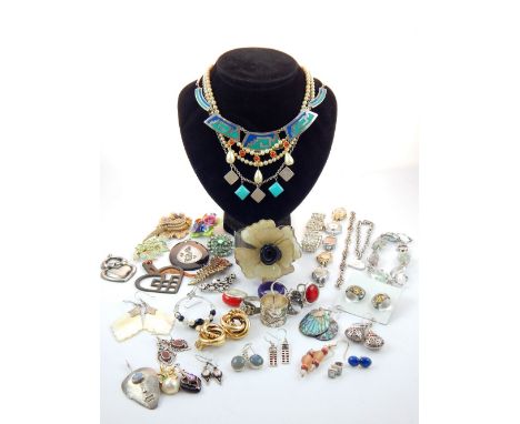 Quantity of costume jewellery including some silver items and a seed pearl necklace, (qty)