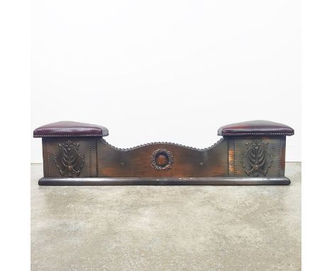 CLUB FENDER, Arts and Crafts copper, with tan leather seats, 131cm x 36cm D.