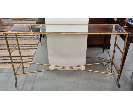 CONSOLE TABLE, 1960's French style, gilt metal faux bamboo design, mirrored top, 140cm x 32.5cm x 77.5cm H approx. (slight fa