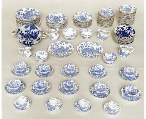 DINNER SERVICE, English Fine Bone China, Royal Worcester 'Blue Dragon', with fourteen dinner plates and ten tea cups and sauc