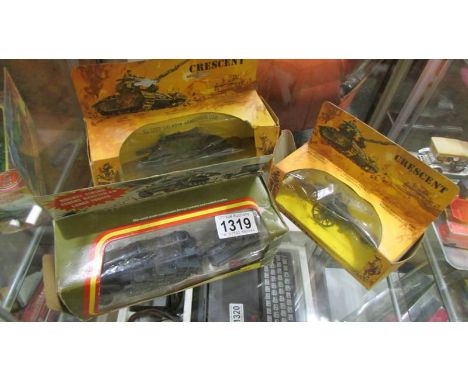 A boxed Corgi 907SDKFZ rocket laucher, 2 Cresent army die cast Saladin armoured cars and 1016 field gun.&nbsp;