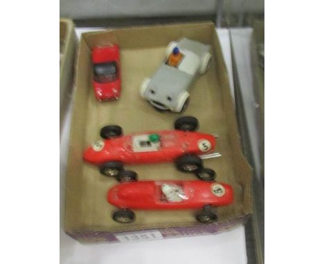 Airfix and Scalextric - modified Airfix Austin Healey Sprite slot car etc.,