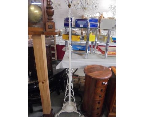 An old wrought iron standard lamp painted white, COLLECT ONLY.