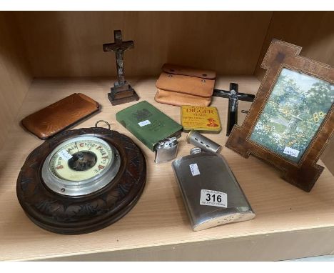 A good lot of collectables including inlaid photo frame, crucifix &amp; aneroid barometer etc.