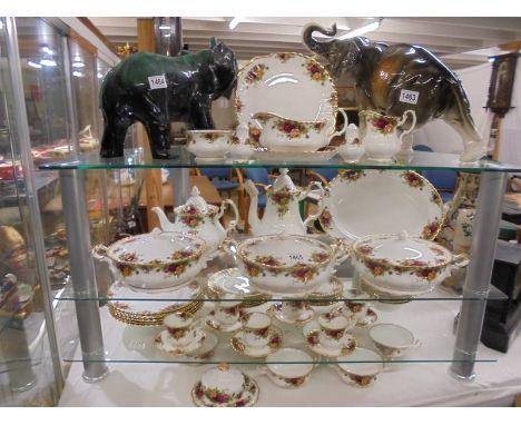 Approximately 60 pieces of Royal Albert Old Country Roses including 3 tureens, teapot, platter (all firsts) all other pieces 