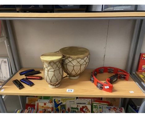 Bongo drums, tambourine and 5 harmonicas