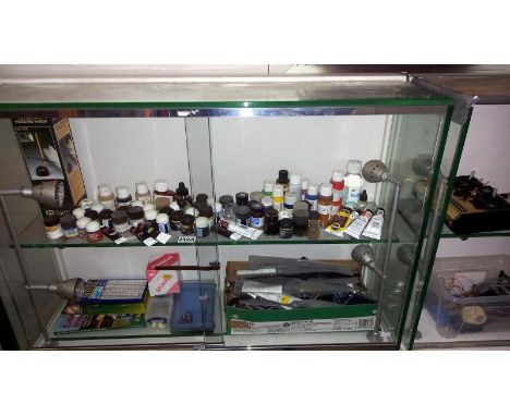 A large lot of remote control plane parts, props, balancer plus paints and airbrush, COLLECT ONLY
