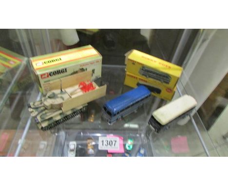 A boxed Dinky 283 BOAC coach, 282 Duple Road Master Coach and Corgi 900 Tiger Mk1 tank.