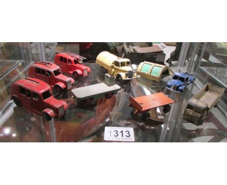 A quantity of play worn Dinky commercial vehicles including fire engine.