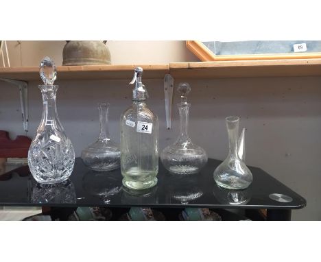 3 glass decanters &amp; 1 other item (1 missing stopper, &amp; 1 stopper A/F), a soda syphon from Hardwicks &amp; Richardson,