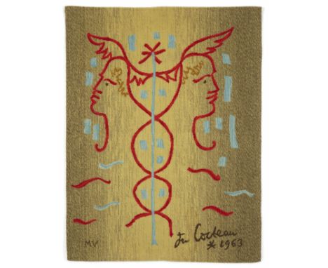 AFTER JEAN COCTEAU  (1889-1963)Le caducée numéroté 54/500 et signé par l'Editeur au dostapisserie115 x 89cm (45 1/4 x 35 1/16