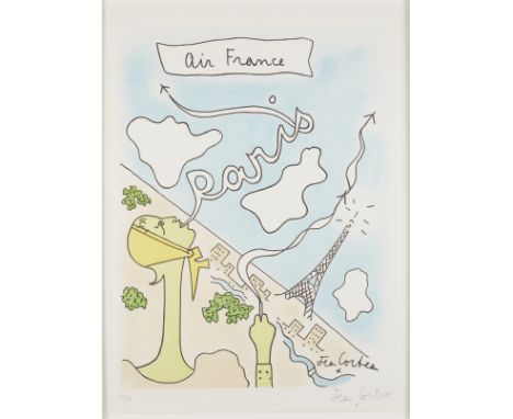 JEAN COCTEAU (1889-1963) Air France signé et numéroté 31/75 au crayon  lithographie en couleur 75 x 53.5cm (29 1/2 x 21 1/16i