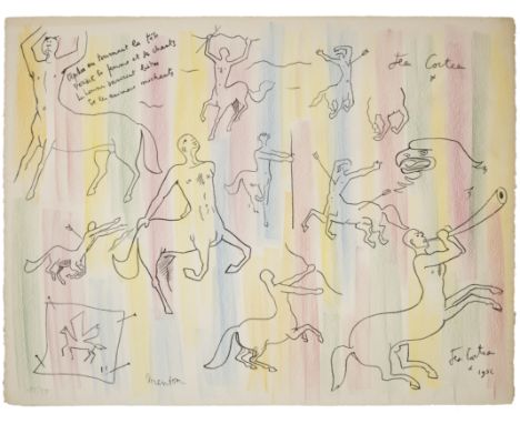 JEAN COCTEAU (1889-1963)Centaures signé et numéroté 15/50lithographie réhaussée aux pastels 50.5 x 66cm (19 7/8 x 26in).Conçu