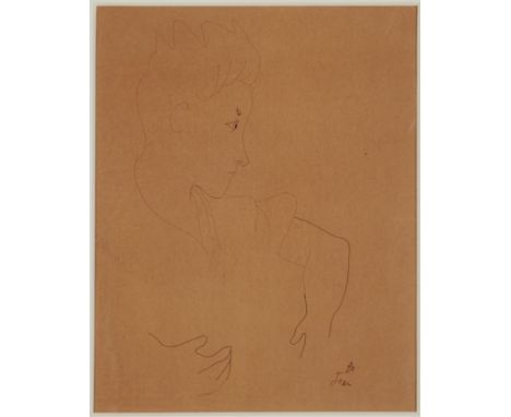 JEAN COCTEAU (1889-1963) Portrait de Jean Desbordes signé  encre de Chine sur papier  31 x 24.7cm (12 3/16 x 9 3/4in).signed 