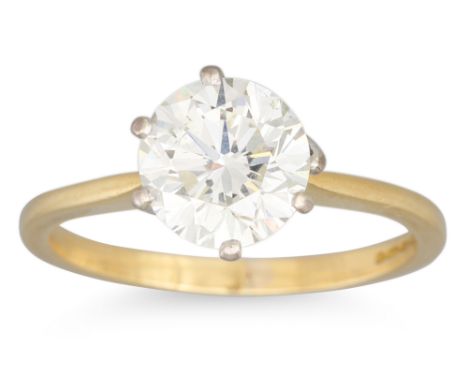 A DIAMOND SOLITAIRE RING, the brilliant cut diamond mounted in 18ct yellow gold. Estimated: weight of diamond: 1.50 ct. colou