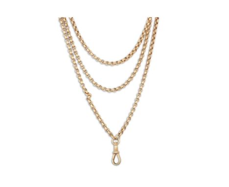 AN ANTIQUE GOLD MUFF CHAIN, Belcher link, 35.1 g.