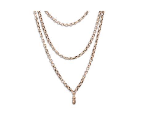 A GOLD VICTORIAN MUFF CHAIN, Belcher link, extra long, 39.4 g.