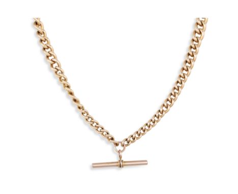 A 9CT GOLD DOUBLE ALBERT NECK CHAIN, graduated flat curb links, each link stamped .375 with T-bar, 38 g.