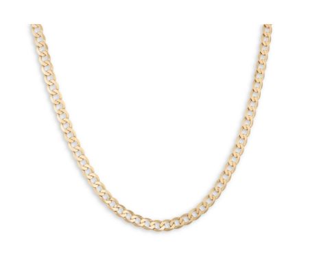 A 9CT GOLD FLAT CURB LINK CHAIN, 24.6 g.