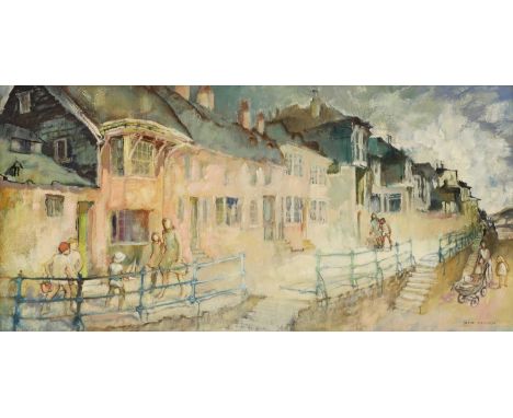 ▴ Irene Welburn (1910-2000)'Pink Cottages - Lyme Regis'signed 'IRENE WELBURN' l.r., also signed and inscribed with title vers