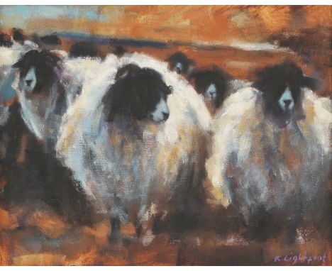 ▴ Katherine Lightfoot (b.1972)Sheep under a setting sunsigned 'K. Lightfoot' l.r., oil on canvas39 x 49.5cmCondition ReportFr