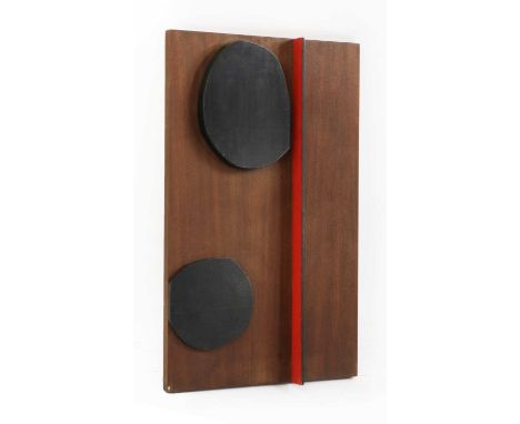 ▴
Robert Adams (1917-1984)'Two Circular Forms'painted and stained wooden relief construction, signed, inscribed with title an
