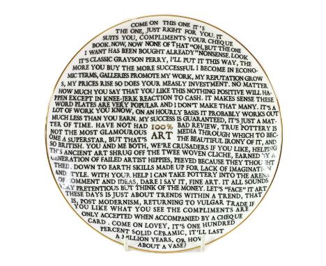 ▴ Grayson Perry RA (b.1960) 100% Art Platefine china plate, with artist's seal printed to base, produced for Sainsbury Centre