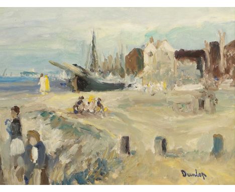 ▴ Ronald Ossory Dunlop RA (Irish, 1894-1973)Figures at the coastsigned 'Dunlop' l.l., oil on canvas board 36 x 46.3cmConditio