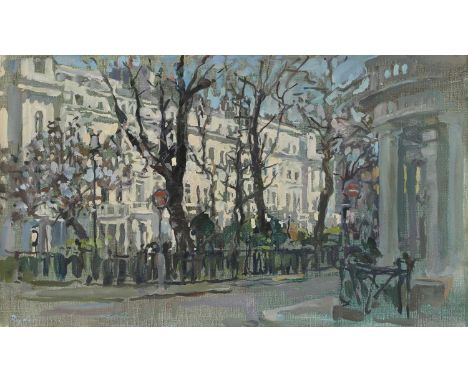 ▴ Susan Ryder (b.1944)'Kensington Gate with Blossom'signed 'Ryder' l.l. and inscribed with title on artist's label verso, oil