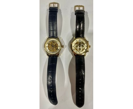 A gentleman's gilded stainless steel, Rotary watch, open case, Roman numerals, model GS02519/09 (13349), waterproof, blue lea